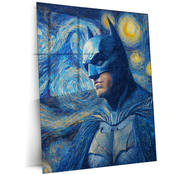 Batman in Van Gogh’s Night – Starry Crossover Metal Poster | Dark Knight Wall Frame
