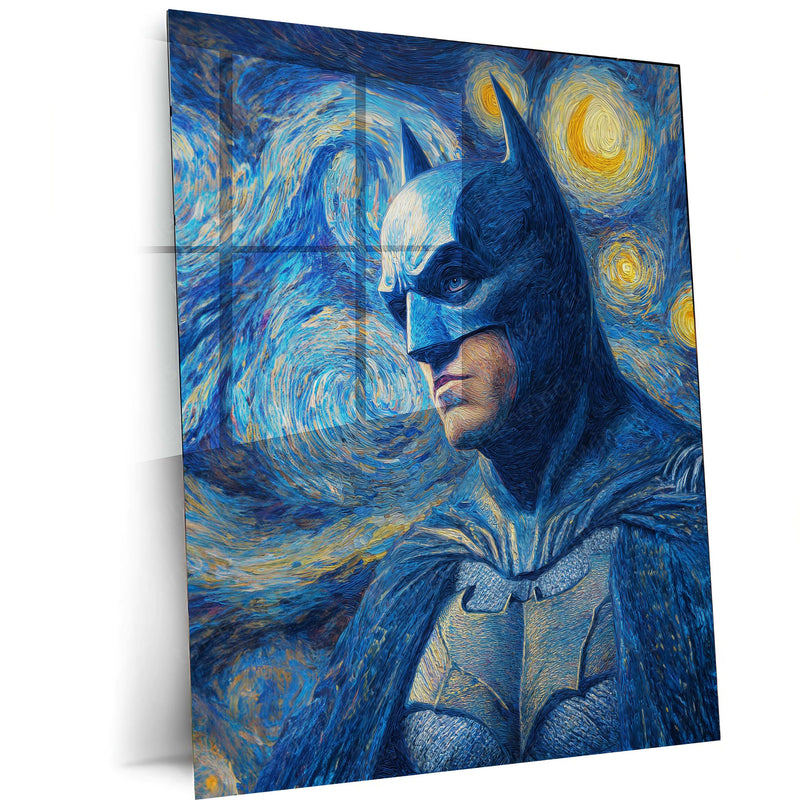 Batman in Van Gogh’s Night – Starry Crossover Metal Poster | Dark Knight Wall Frame