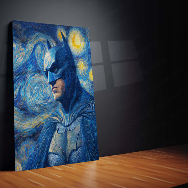 Batman in Van Gogh’s Night – Starry Crossover Metal Poster | Dark Knight Wall Frame