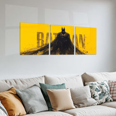 Superhero Metal Poster Set of 3 | Batman | Yellow & Black Dark Knight Triptych Wall Art – product image 2