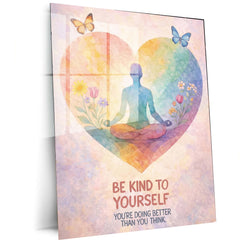 Quote Metal Poster | Be Kind to Yourself – Self Love & Mindfulness Wall Art | Peaceful Meditation Inspirational Metal Frame - TURTLEWINGS 
