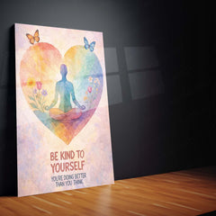 Quote Metal Poster | Be Kind to Yourself – Self Love & Mindfulness Wall Art | Peaceful Meditation Inspirational Metal Frame - TURTLEWINGS 
