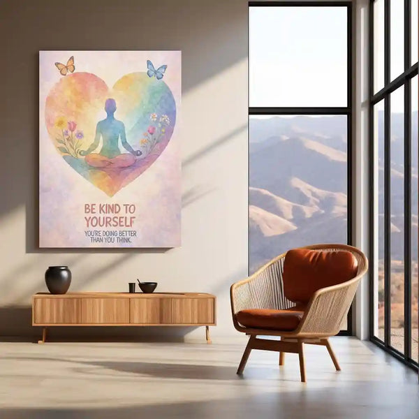 Quote Metal Poster | Be Kind to Yourself – Self Love & Mindfulness Wall Art | Peaceful Meditation Inspirational Metal Frame - TURTLEWINGS 
