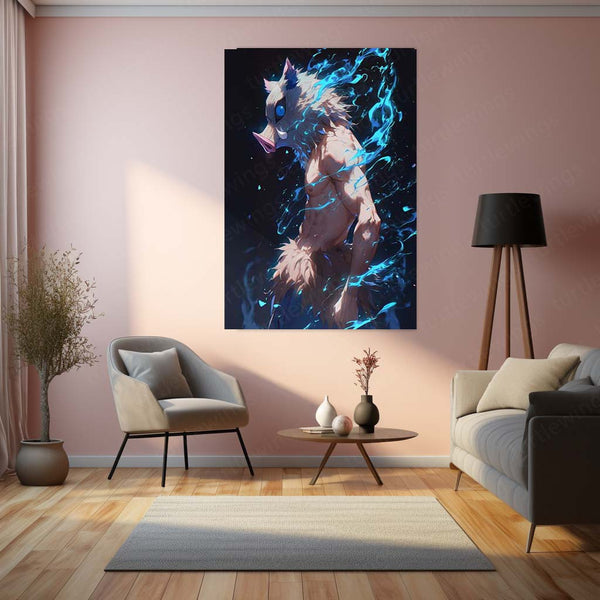 Anime Metal Poster | Beast Breathing Fury – Inosuke Hashibira Demon Slayer Metal Poster | Anime Wall Frame