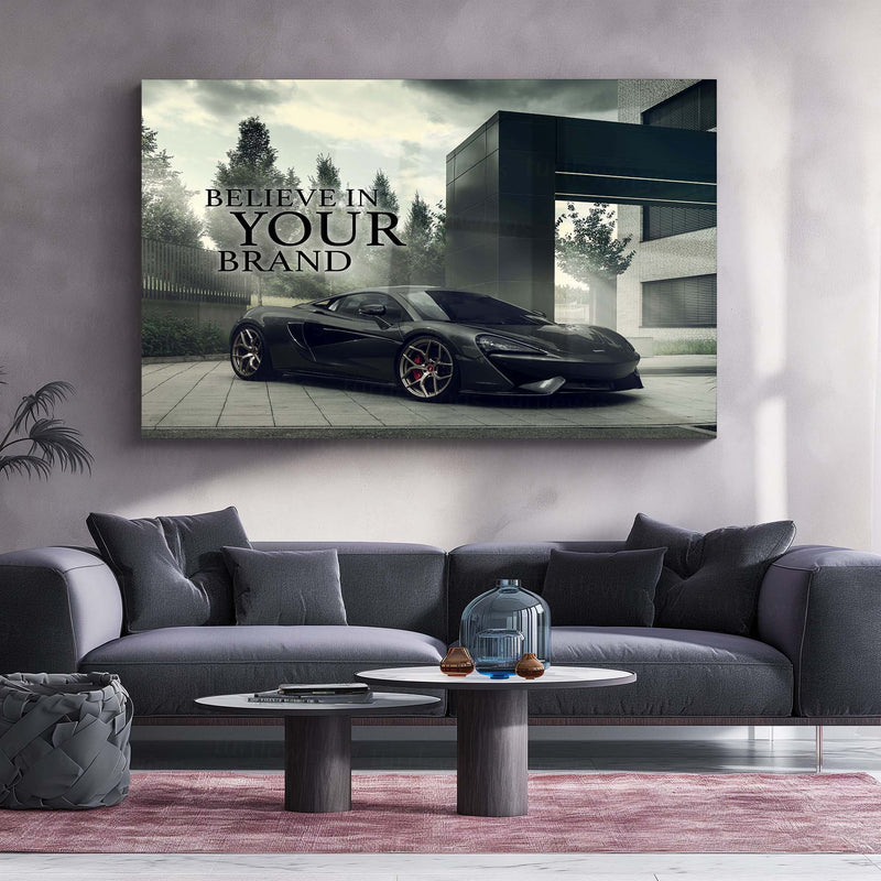 Believe in Your Brand – McLaren 570S Metal Poster | Entrepreneurial Car Wall Art