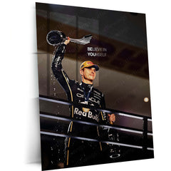 Quote Metal Poster | Las Vegas Grand Prix – Believe in Yourself Metal Frame | F1 Victory Mindset Wall Art | Racing Motivation Quote Metal Poster