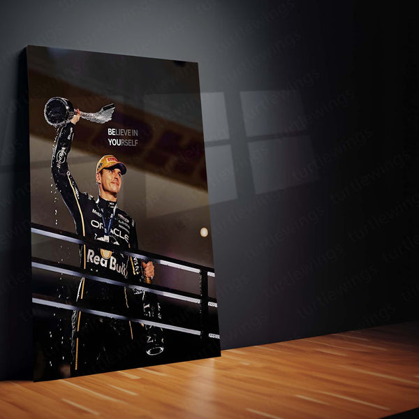 Quote Metal Poster | Las Vegas Grand Prix – Believe in Yourself Metal Frame | F1 Victory Mindset Wall Art | Racing Motivation Quote Metal Poster