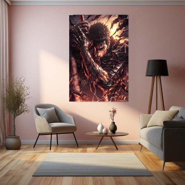 Berserk – Guts Metal Poster | Dark Anime Wall Frame for True Strugglers