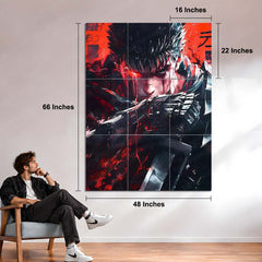 Anime Metal Poster Set of 9 | Guts Berserk | Berserk Anime & Manga Wall Art | Black Swordsman Red & Black 9 Panel Metal Print