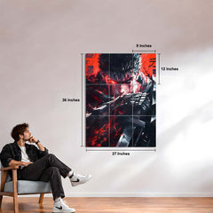 Anime Metal Poster Set of 9 | Guts Berserk | Berserk Anime & Manga Wall Art | Black Swordsman Red & Black 9 Panel Metal Print