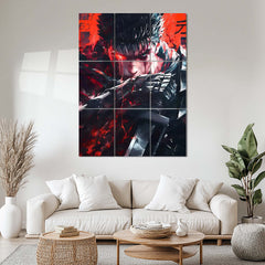 Anime Metal Poster Set of 9 | Guts Berserk | Berserk Anime & Manga Wall Art | Black Swordsman Red & Black 9 Panel Metal Print