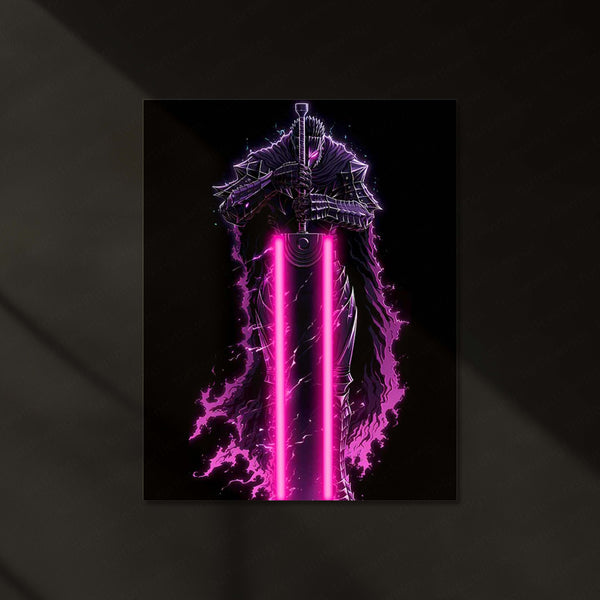 Berserk Neon – Guts Dark Knight Glow Neon LED Metal Poster | Anime Wall Frame