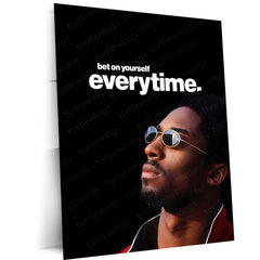 Quote Metal Poster | Kobe Bryant – Bet on Yourself, Everytime Metal Frame Mamba Mentality Self-Belief Wall Art | Relentless Confidence Basketball Quote Metal