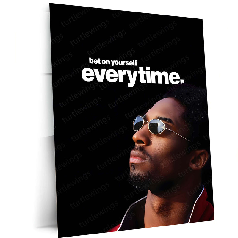 Quote Metal Poster | Kobe Bryant – Bet on Yourself, Everytime Metal Frame Mamba Mentality Self-Belief Wall Art | Relentless Confidence Basketball Quote Metal