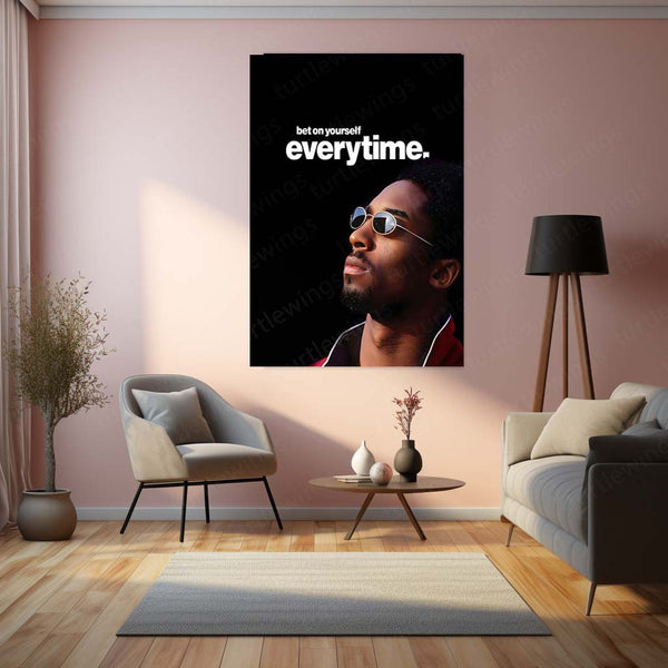 Quote Metal Poster | Kobe Bryant – Bet on Yourself, Everytime Metal Frame Mamba Mentality Self-Belief Wall Art | Relentless Confidence Basketball Quote Metal