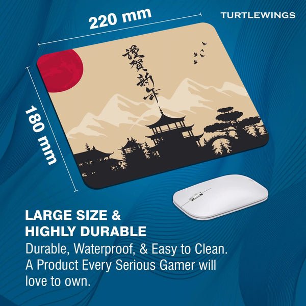 Black and Beige Colorful Illustrative Japanese Style Small Mousepad - TURTLEWINGS 