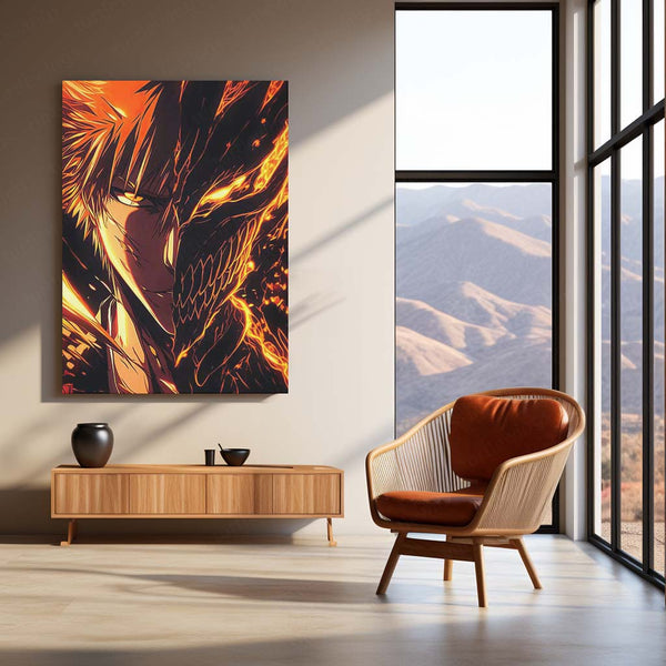 Anime Metal Poster | Blazing Hollow – Ichigo’s Inferno Metal Poster | Bleach Anime Wall Frame