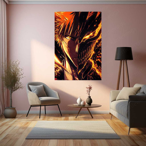 Anime Metal Poster | Blazing Hollow – Ichigo’s Inferno Metal Poster | Bleach Anime Wall Frame