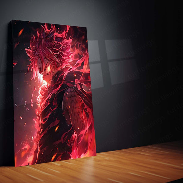 Anime Metal Poster | Blazing Wrath – Natsu Dragneel Dragon Force Metal Poster | Fairy Tail Anime Wall Frame