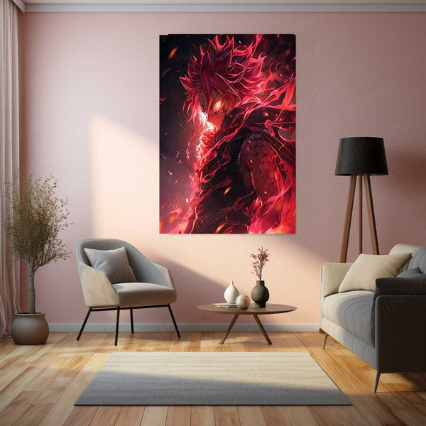 Anime Metal Poster | Blazing Wrath – Natsu Dragneel Dragon Force Metal Poster | Fairy Tail Anime Wall Frame