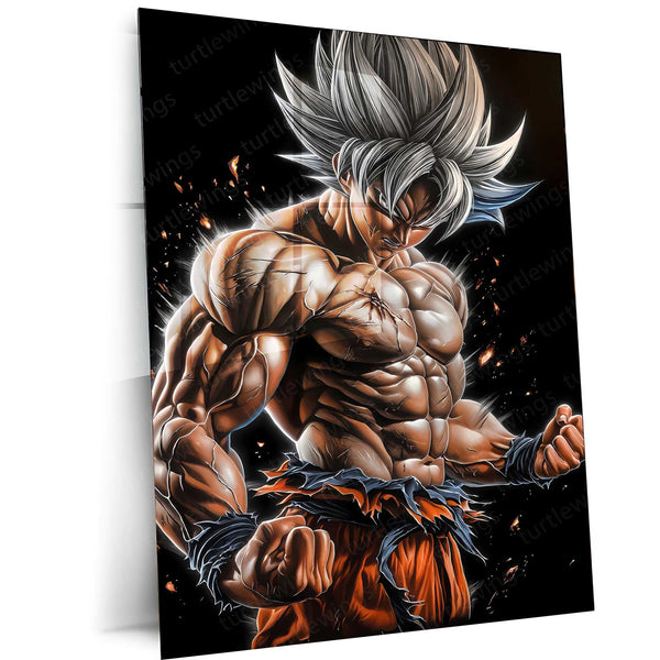 Blazing Titan Fury – Anime Metal Poster | Fiery Titan Transformation Wall Frame