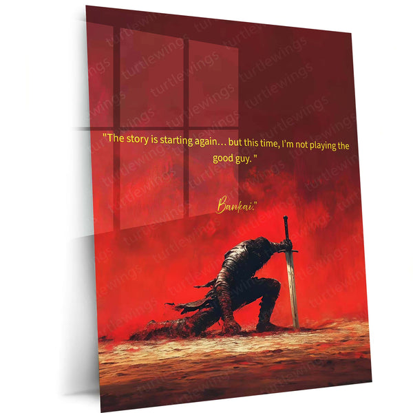 Anime Metal Poster | Bleach Anime Metal Poster | Bankai Dark Warrior Quote Wall Art | Red & Black Metal Print