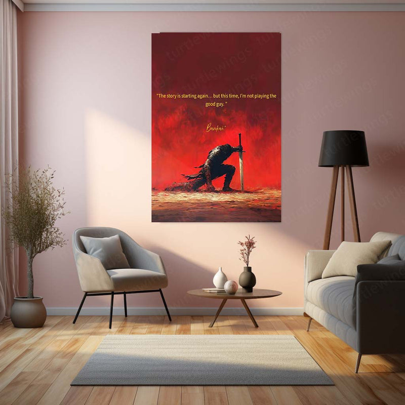 Anime Metal Poster | Bleach Anime Metal Poster | Bankai Dark Warrior Quote Wall Art | Red & Black Metal Print