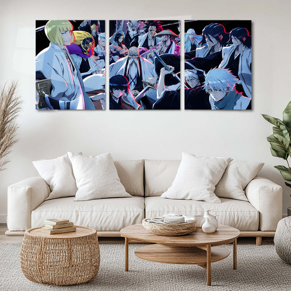 Anime Metal Poster Set of 3 | Bleach | Soul Reapers & Captains Group Triptych Wall Art