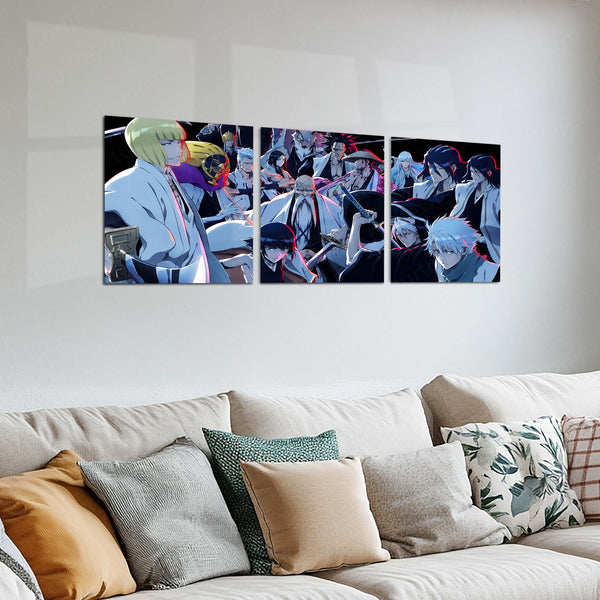 Anime Metal Poster Set of 3 | Bleach | Soul Reapers & Captains Group Triptych Wall Art