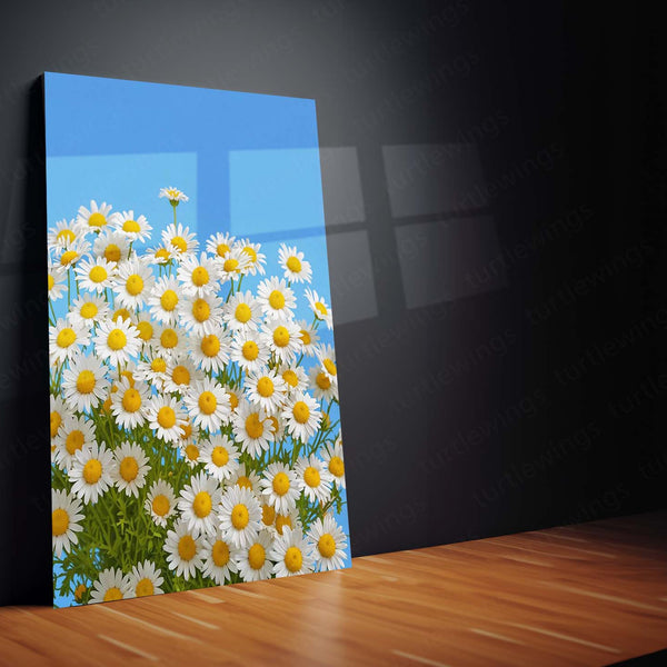 Nature Metal Poster | Blooming Daisies Under Clear Blue Sky – Nature Metal Poster | Floral Wall Frame