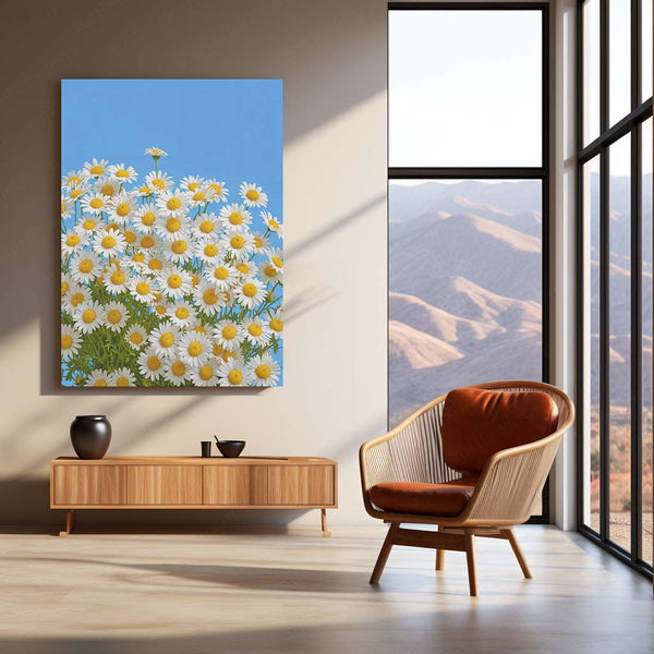 Nature Metal Poster | Blooming Daisies Under Clear Blue Sky – Nature Metal Poster | Floral Wall Frame