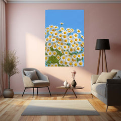 Nature Metal Poster | Blooming Daisies Under Clear Blue Sky – Nature Metal Poster | Floral Wall Frame