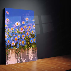 Nature Metal Poster | Blue Daisy Sky – Floral Nature Metal Poster | Elegant Flower Wall Frame