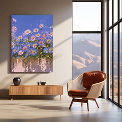 Nature Metal Poster | Blue Daisy Sky – Floral Nature Metal Poster | Elegant Flower Wall Frame