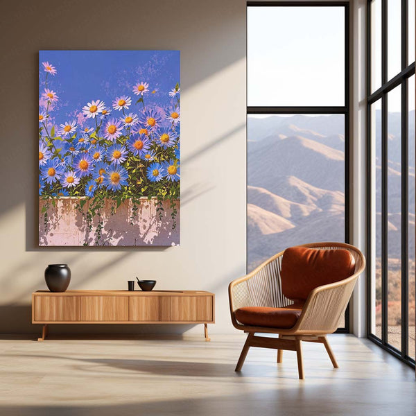 Nature Metal Poster | Blue Daisy Sky – Floral Nature Metal Poster | Elegant Flower Wall Frame