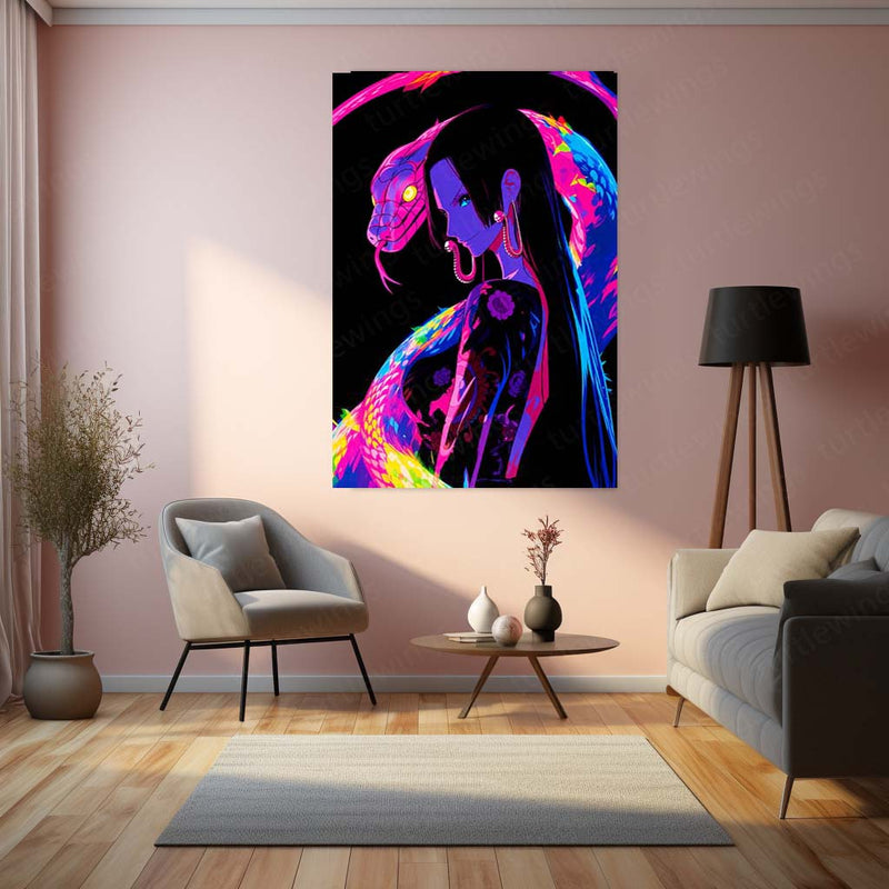 Anime Metal Poster | Boa Hancock Neon Serpent One Piece Wall Art