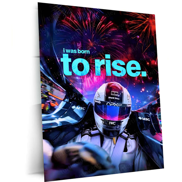 Quote Metal Poster | Sonny Hayes – Born to Rise Metal Frame Relentless Comeback & Racing Grit Wall Art | Elite Motorsport Mindset Quote Metal Poster