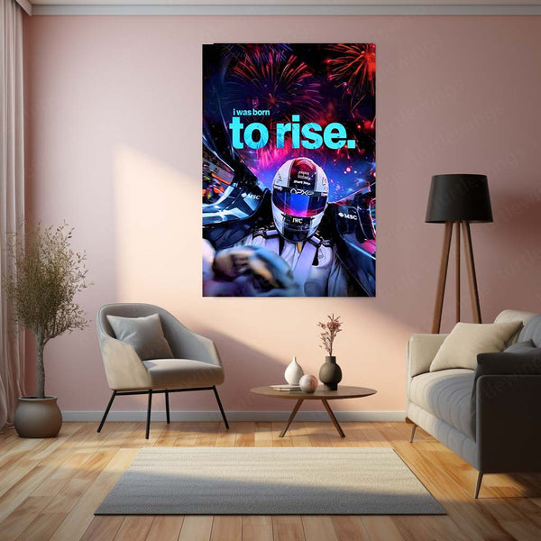 Quote Metal Poster | Sonny Hayes – Born to Rise Metal Frame Relentless Comeback & Racing Grit Wall Art | Elite Motorsport Mindset Quote Metal Poster