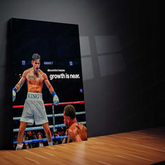 Boxer Celebrating – “Discomfort Means Growth is Near” Metal Poster | Grit & Victory Wall Art