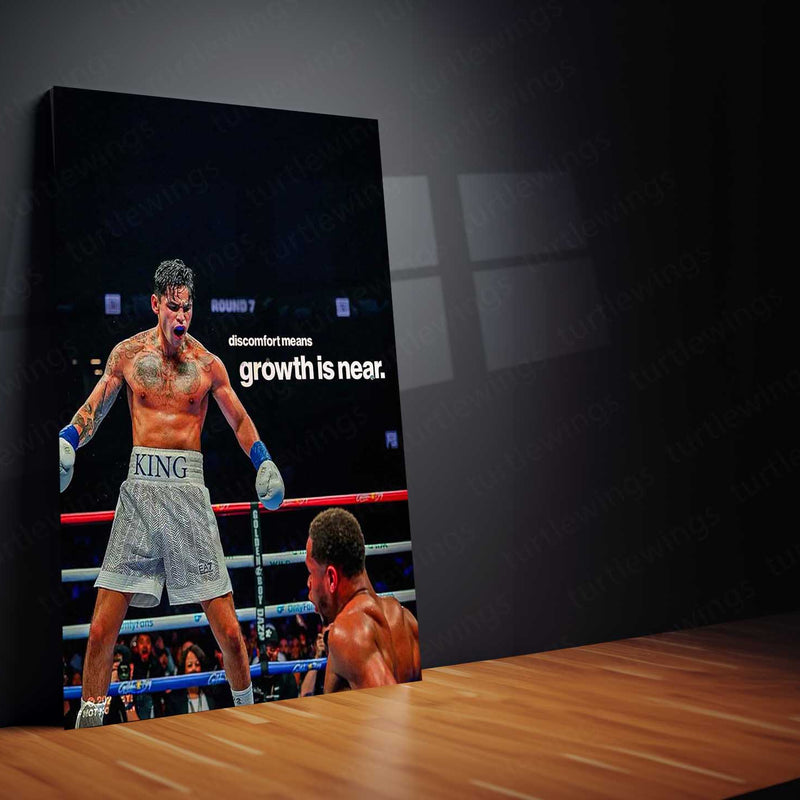Boxer Celebrating – “Discomfort Means Growth is Near” Metal Poster | Grit & Victory Wall Art