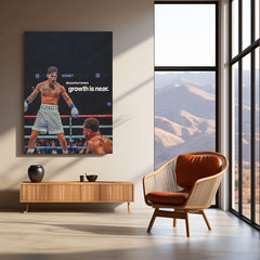Boxer Celebrating – “Discomfort Means Growth is Near” Metal Poster | Grit & Victory Wall Art