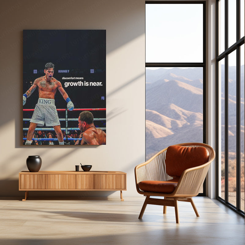 Boxer Celebrating – “Discomfort Means Growth is Near” Metal Poster | Grit & Victory Wall Art