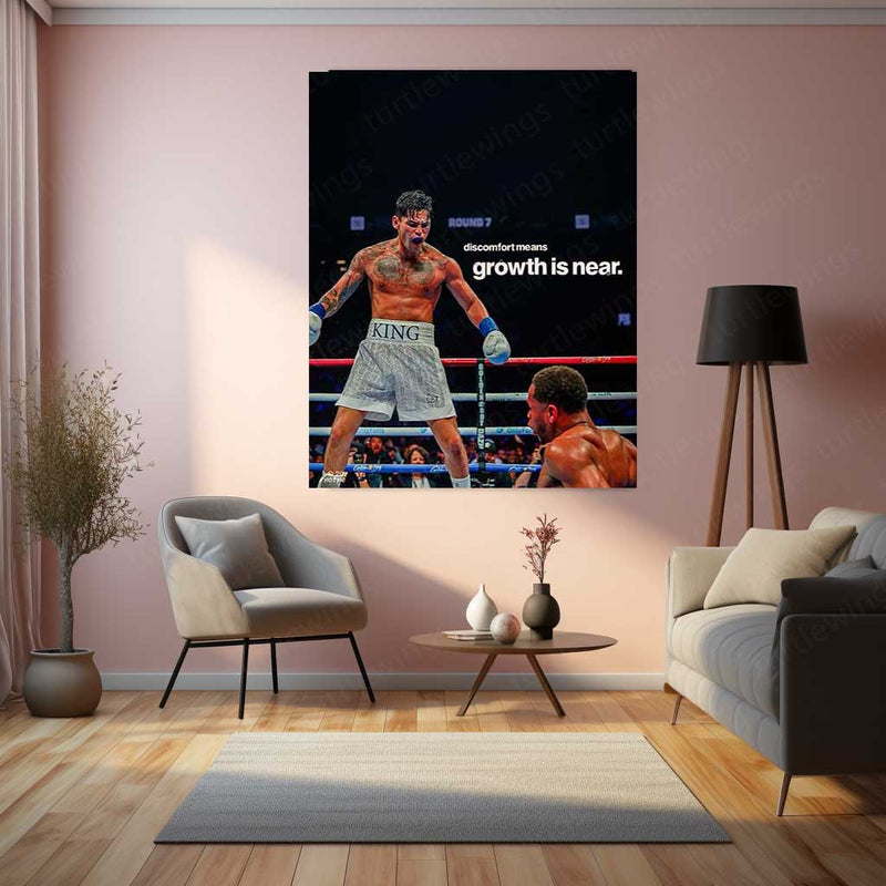 Boxer Celebrating – “Discomfort Means Growth is Near” Metal Poster | Grit & Victory Wall Art