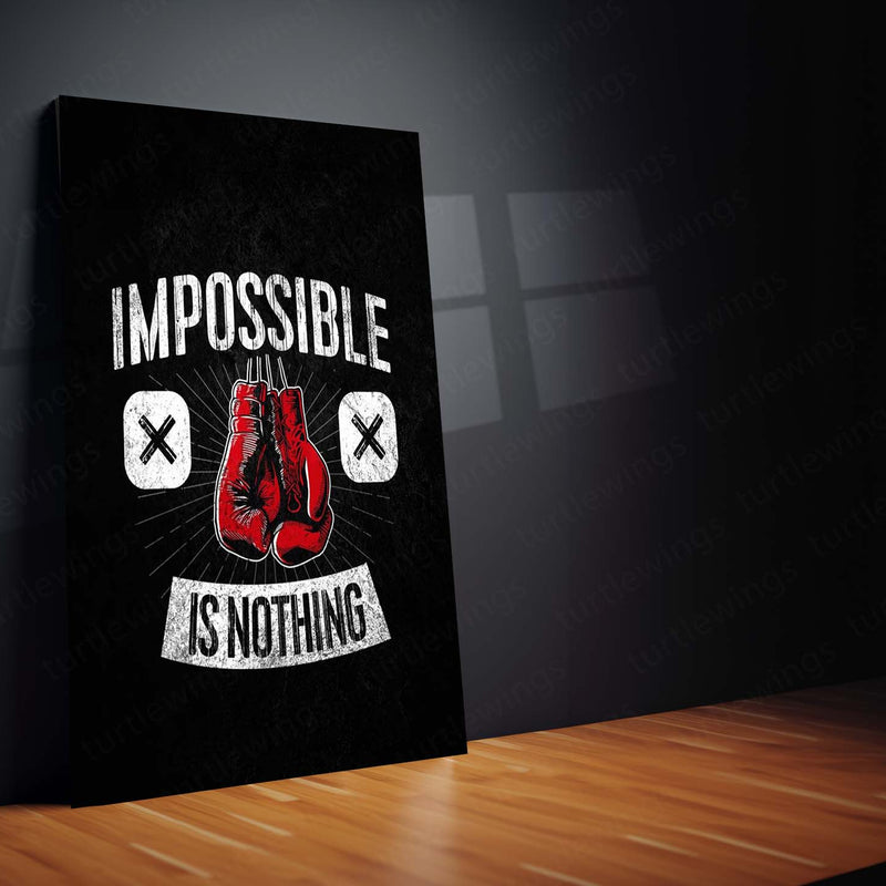 Quote Metal Poster | Boxing Gloves Quote – Impossible is Nothing Metal Poster | Motivational Sports Wall Frame