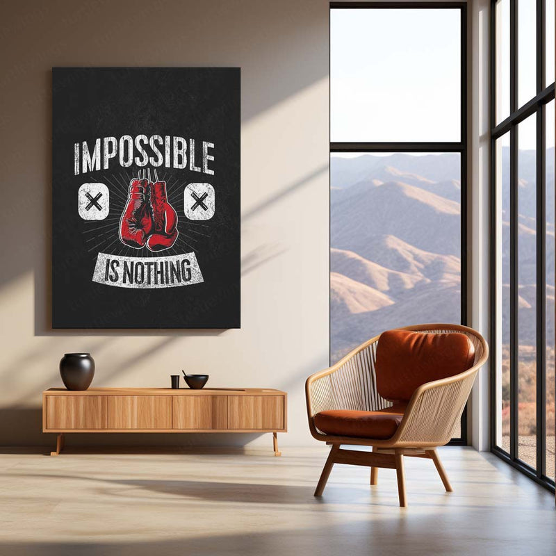 Quote Metal Poster | Boxing Gloves Quote – Impossible is Nothing Metal Poster | Motivational Sports Wall Frame