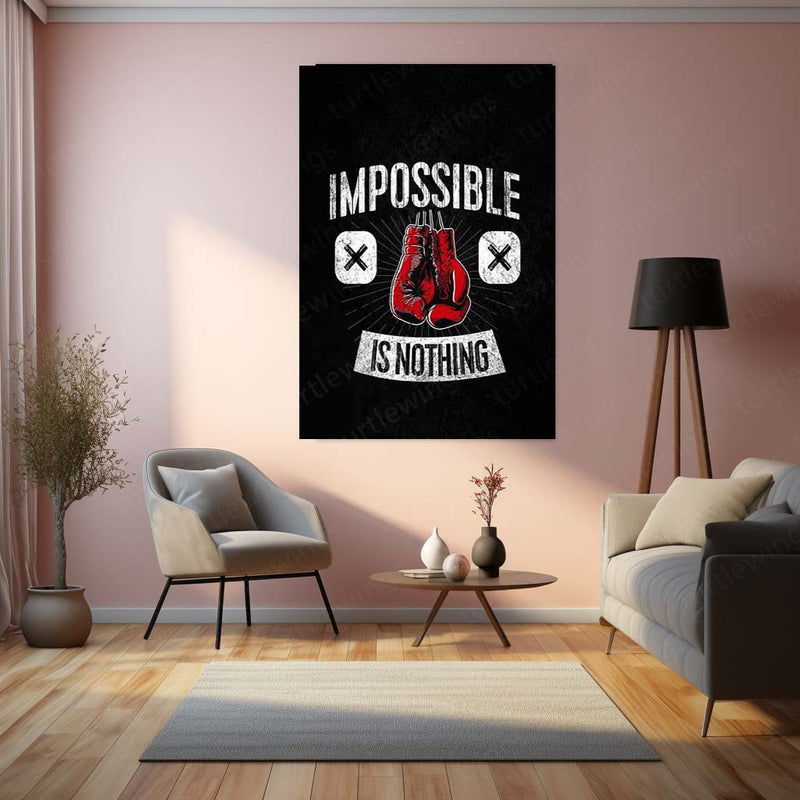 Quote Metal Poster | Boxing Gloves Quote – Impossible is Nothing Metal Poster | Motivational Sports Wall Frame