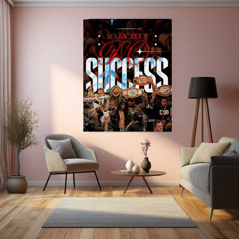 Boxing Motivation – “No Sacrifice, No Success” Metal Poster | Fighter’s Mindset Wall Art
