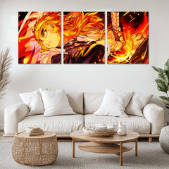 Anime Metal Poster Set of 3 | Kyojuro Rengoku Flame Hashira Fiery Sword Triptych Wall Art – main product image