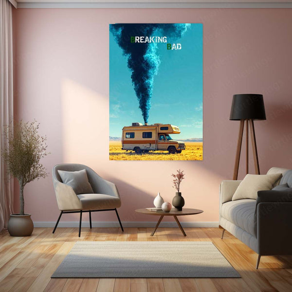 Breaking Bad – RV Desert Scene Blue Smoke Metal Poster | Heisenberg Wall Frame