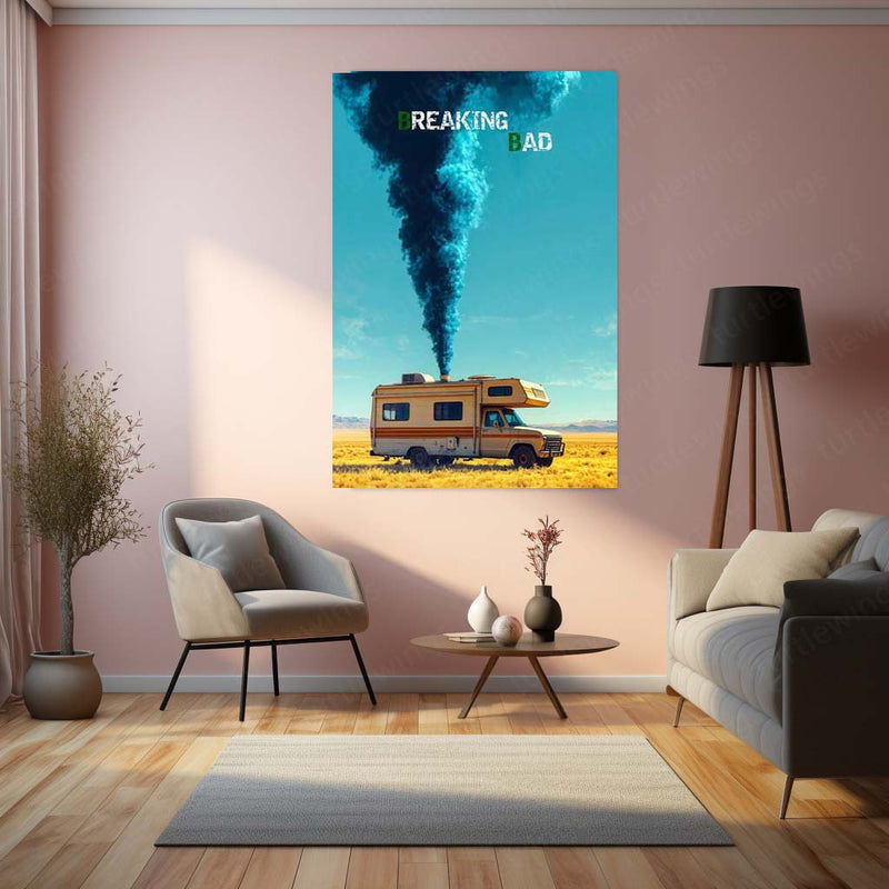 Breaking Bad – RV Desert Scene Blue Smoke Metal Poster | Heisenberg Wall Frame